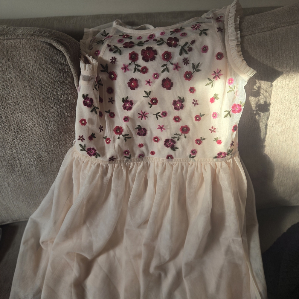 Cat & Jack Cream Dress with Pink and Magenta Floral Embroidery XL Plus